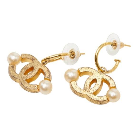 CHANEL Jewelry - Chanel Coco Mark Earrings, Gold Plated, Faux Pearl, Women's CHANEL